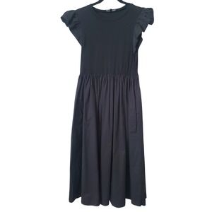 En Saison Black‎ Sammy Ruffle Cap Sleeve Midi Dress Cotton Pockets Small
